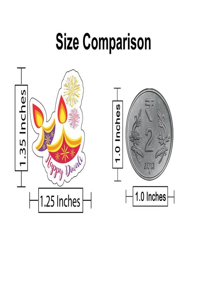 D2C 88-Piece Happy Diwali Diya-Shaped Stickers - 1.35 Inch Traditional Oil Lamp Design with Fireworks & Flames, Self-Adhesive Festival Gift Wrap Labels (Authentic Diya Shape) - Image 2